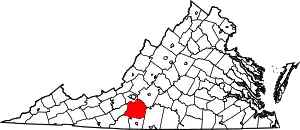 Map of Virginia highlighting Franklin County