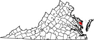 Map of Virginia highlighting Lancaster County