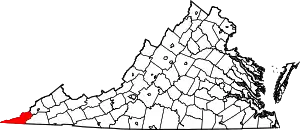 Map of Virginia highlighting Lee County