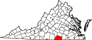 Map of Virginia highlighting Mecklenburg County