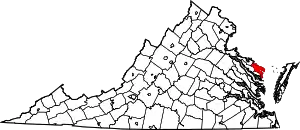 Map of Virginia highlighting Northumberland County