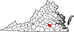 Map of Virginia highlighting Nottoway County