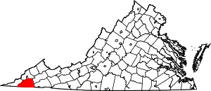 Map of Virginia highlighting Scott County