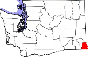 Map of Washington highlighting Asotin County