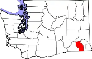 Map of Washington highlighting Columbia County