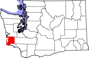 Map of Washington highlighting Pacific County