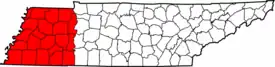 Map of West Tennessee counties