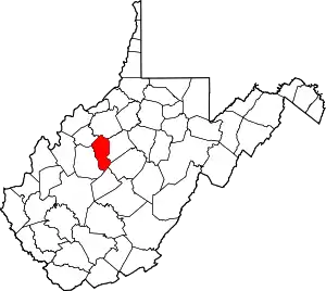 Map of West Virginia highlighting Calhoun County