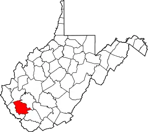 Map of West Virginia highlighting Logan County