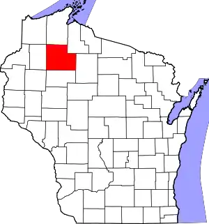 Map of Wisconsin highlighting Sawyer County