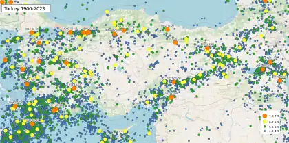 Image 1Map of earthquakes in Turkey 1900–2023 (from Geography of Turkey)