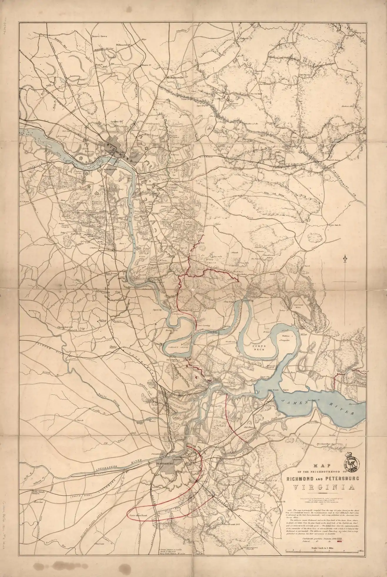 Map of the neighbourhood of Richmond and Petersburg, Virginia
