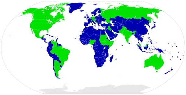 Image 12A world map distinguishing countries of the world as federations (green) from unitary states (blue), a work of political science (from Political science)