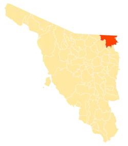 Location of the municipality in Sonora.