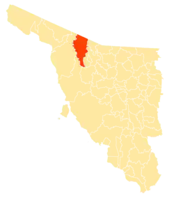 Location of the municipality in Sonora.