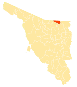 Location of the municipality in Sonora.