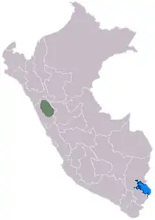 Map showing the extent of the Recuay culture