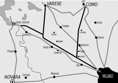 Image 39Historical map of the original A8-A9 motorway, Italy. The first motorway ever built in the world was opened on 21 September 1924. (from History of road transport)