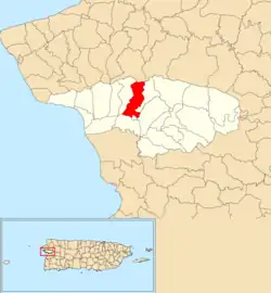 Location of Marías within the municipality of Añasco shown in red