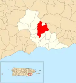 Location of Marín within the municipality of Patillas shown in red