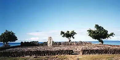 View of the ancient marae at the archaeological complex of Taputapuātea, restored in 1994