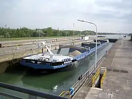 Barge in the lock beside the power station