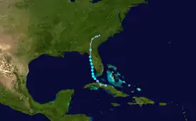 A small storm forms off the coast of Cuba and continues northward before making landfall in Florida as a tropical storm.