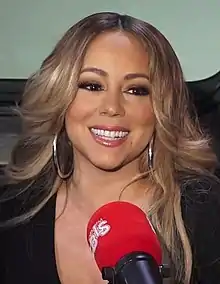 Mariah Carey being interviewed in 2018 at WBLS Radio in New York City