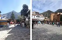 View of "Outae Hammam" yard in the center of Chefchaouen town.