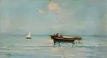 Marina con barca e pescatori. Undated. Oil on canvas, 29 x 53 cm, private collection.