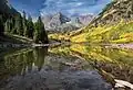 Maroon Bells and Sleeping Sexton reflected in Maroon Lake