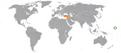 Map indicating locations of Marshall Islands and Turkey