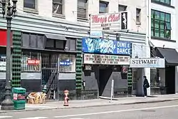 Storefront entrance on an inner-city street