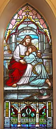 Stained glass window by Quaker City Glass Company, 1912 at St. Matthew's German Evangelical Lutheran Church in Charleston, SC.