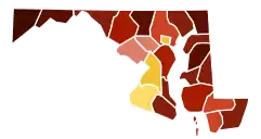 Image 15Map of counties in Maryland by racial plurality, according to 2020 U.S. census findings 
 

Non-Hispanic White  40–50%  50–60%  60–70%  70–80%  80–90%  90%+
Black or African American  50–60%  60–70% 
 (from Maryland)