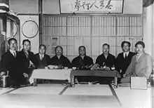 Image 28Masters of karate in Tokyo (c. 1930s), from left to right, Kanken Toyama, Hironori Otsuka, Takeshi Shimoda, Gichin Funakoshi, Chōki Motobu, Kenwa Mabuni, Genwa Nakasone, and Shinken Taira  (from Karate)