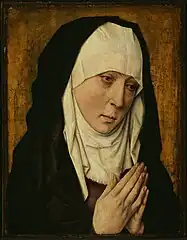 Mater Dolorosa.  Workshop of Dieric Bouts the Younger, c. 1470–75. 38.7 × 30.3 cm. Art Institute of Chicago.