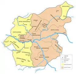 Map of Masovia between 1381 and 1426, with division between lands controlled by Siemowit IV and Janusz I of Warsaw, including Duchy of Wizna.