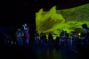 Mazzy Star in London 2012. From left to right: David Roback, Hope Sandoval, Colm Ó Cíosóig, Keith Mitchell (drums), Suki Ewers (keyboards)