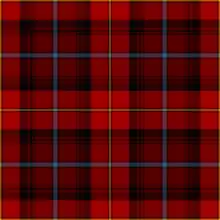 A loosely Black Watch-based tartan in two hues of red (crimson and scarlet) with thin yellow and light-blue over-checks