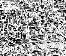 Millerd's Map of 1671, showing Corn Market (marked 'O') in middle of Wine Street