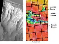 Cliff in Melas Chasma, as seen by THEMIS.  Click on image to see relationship of Melas to other features.