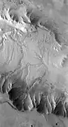 Branching channels on floor of Melas Chasma. Image taken with THEMIS.