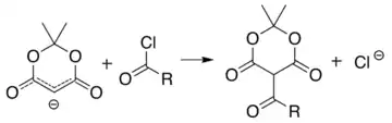 Acylation of Meldrum's anion at carbon 5 acyl chloride