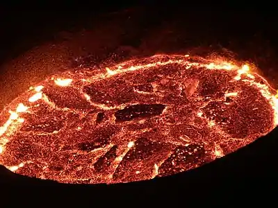 A pot of molten iron being used to make steel.