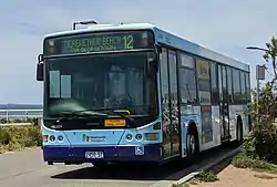 A Newcastle Transport Volgren bodied Volvo B7RLE at Merewether Beach in November 2020