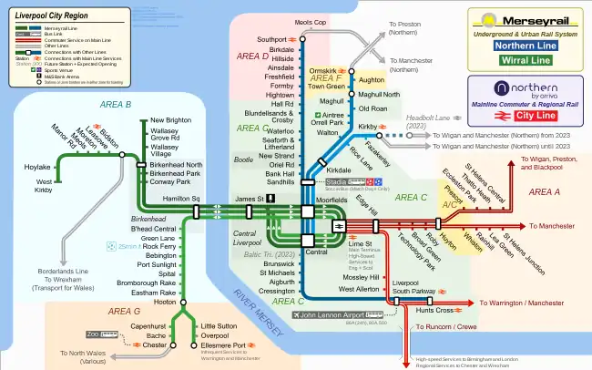 Unofficial map depicting the Merseyrail network and surrounding lines