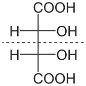 Diagram showing the structural formula of the form of an "L" of tartaric acid, the major organic acid in wine.