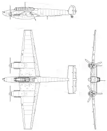 3-view line drawing of the Messerschmitt Bf 110