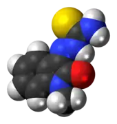 Space-filling model of the methisazone molecule